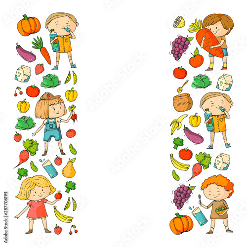 Children eating healthy food. Sport, fitness.