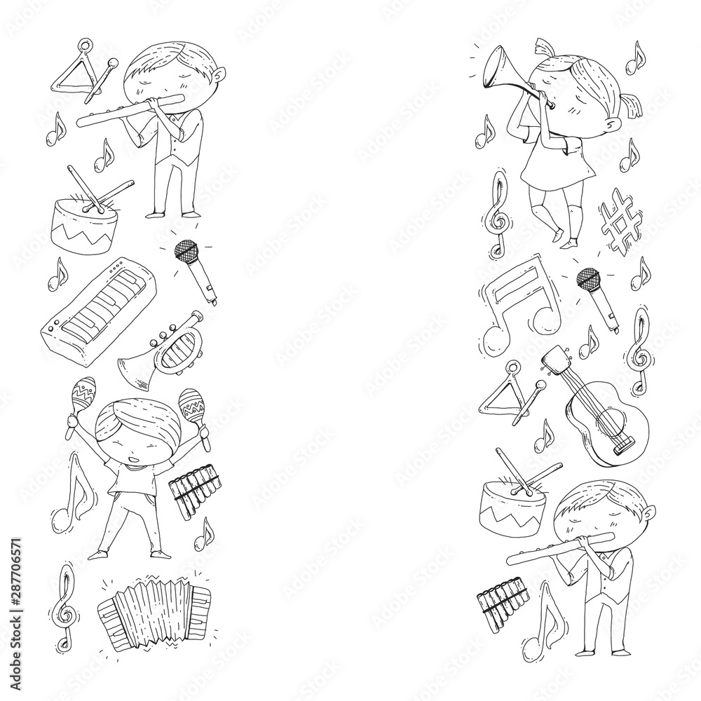 Music background for patterns. Vector illustration with musical instruments.