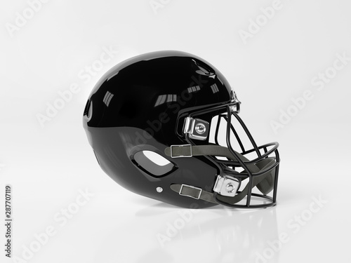 Black American football helmet isolated on white mockup 3D rendering