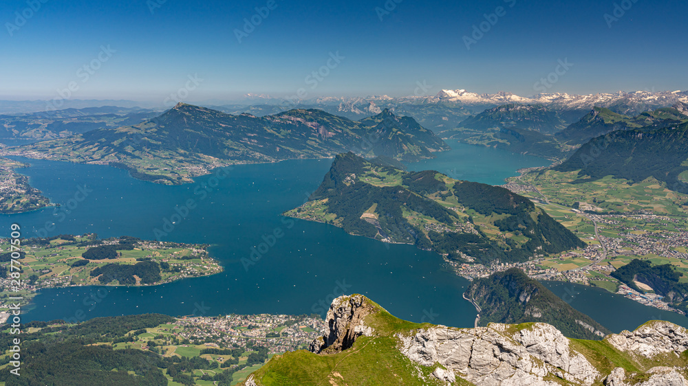 Panorama view on lake Lucerne, Rigi Kulm, Burgenstock and Alps from Pilatus mountain Panorama view on lake Lucerne, Rigi Kulm, Burgenstock and Alps from Pilatus mountain
