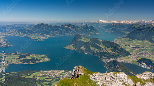 Fototapeta Naklejka Na Ścianę i Meble -  Panorama view on lake Lucerne, Rigi Kulm, Burgenstock and Alps from Pilatus mountain