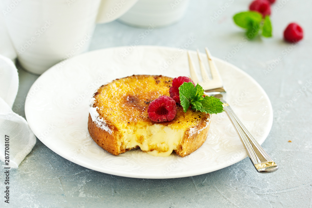 Tart with ginger creme brulee. Selective focus Tart with ginger creme brulee. Selective focus
