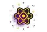 Atom sign icon. Halftone dots pattern. Atom part symbol. Classic flat atom icon. Vector