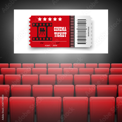 Movie cinema screen with red seats. Graphic concept for your design.Movie cinema premiere poster design with white screen.
