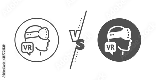 VR simulation sign. Versus concept. Augmented reality line icon. Gaming headset glasses symbol. Line vs classic augmented reality icon. Vector