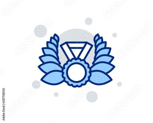 Laurel wreath line icon. Winner medal symbol. Prize award sign. Linear design sign. Colorful laureate medal icon. Vector