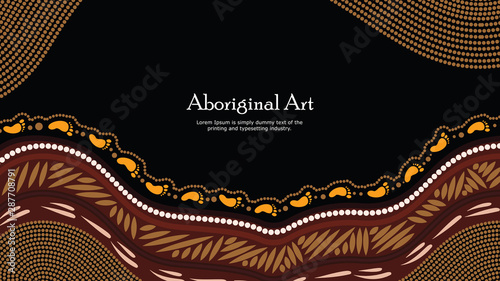 Aboriginal dot art vector banner with text.