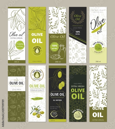 Fényképezés Set of templates packaging for olive oil bottles.