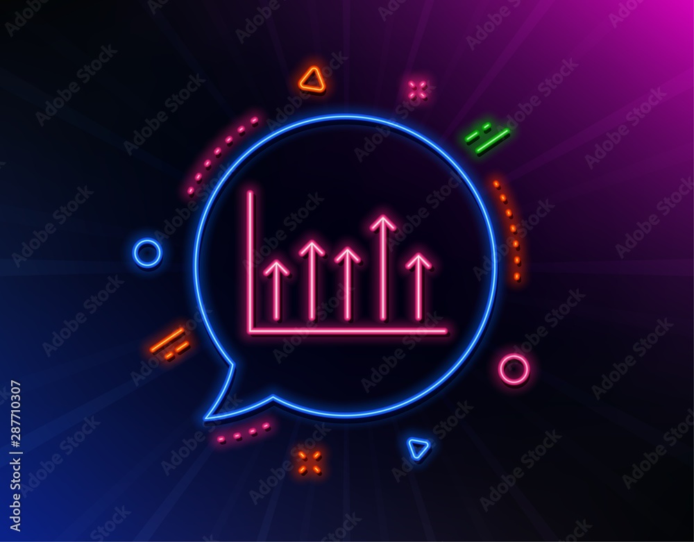 Growth chart line icon. Neon laser lights. Financial graph sign. Upper Arrows symbol. Business investment. Glow laser speech bubble. Neon lights chat bubble. Vector