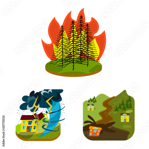 Vector illustration of cataclysm and disaster logo. Collection of cataclysm and apocalypse vector icon for stock.