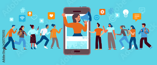 Vector illustration in flat simple style with characters - influencer marketing concept and referral loyalty program