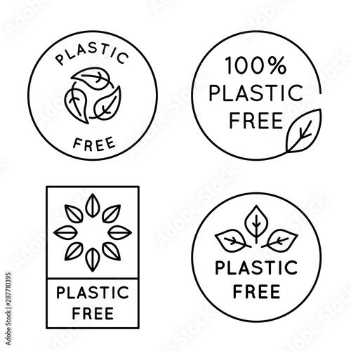 Vector icon and logo design template in simple linear style - 100 % plastic free