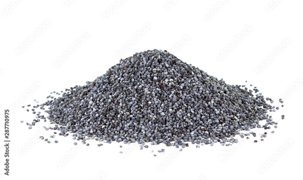 Heap of dry poppy seeds isolated on white Heap of dry poppy seeds isolated on white