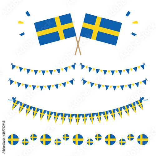 Set, collection of flags and design elements for Flag Day in Sweden and for other national holidays.