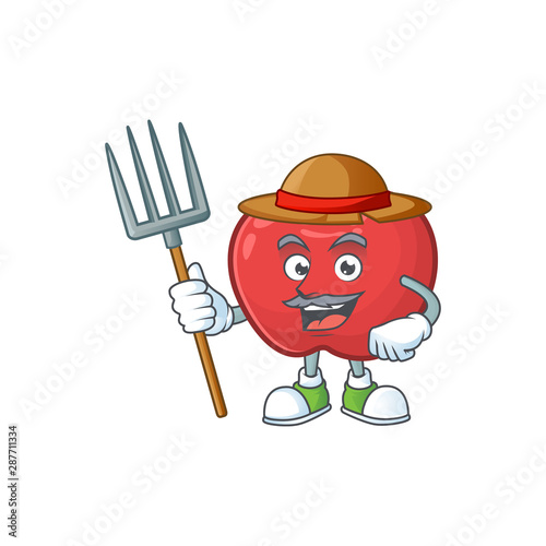 Farmer red apple cartoon mascot, character cute