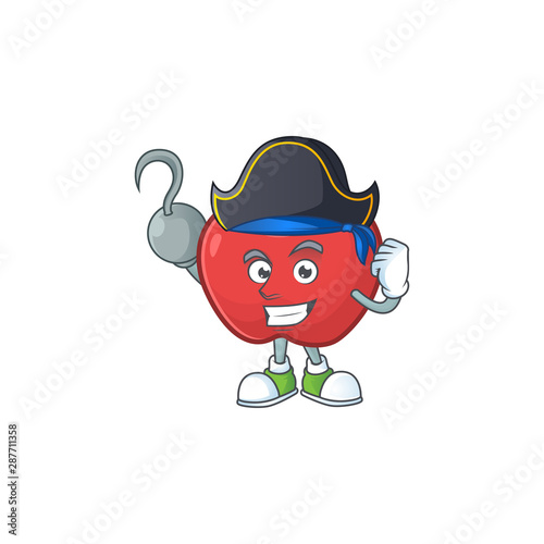Pirate red apple cartoon mascot, character cute