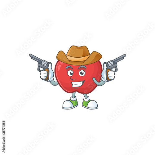 Cowboy red apple cartoon mascot, character cute