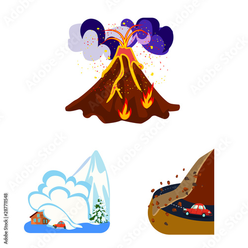 Vector design of cataclysm and disaster sign. Set of cataclysm and apocalypse stock vector illustration.