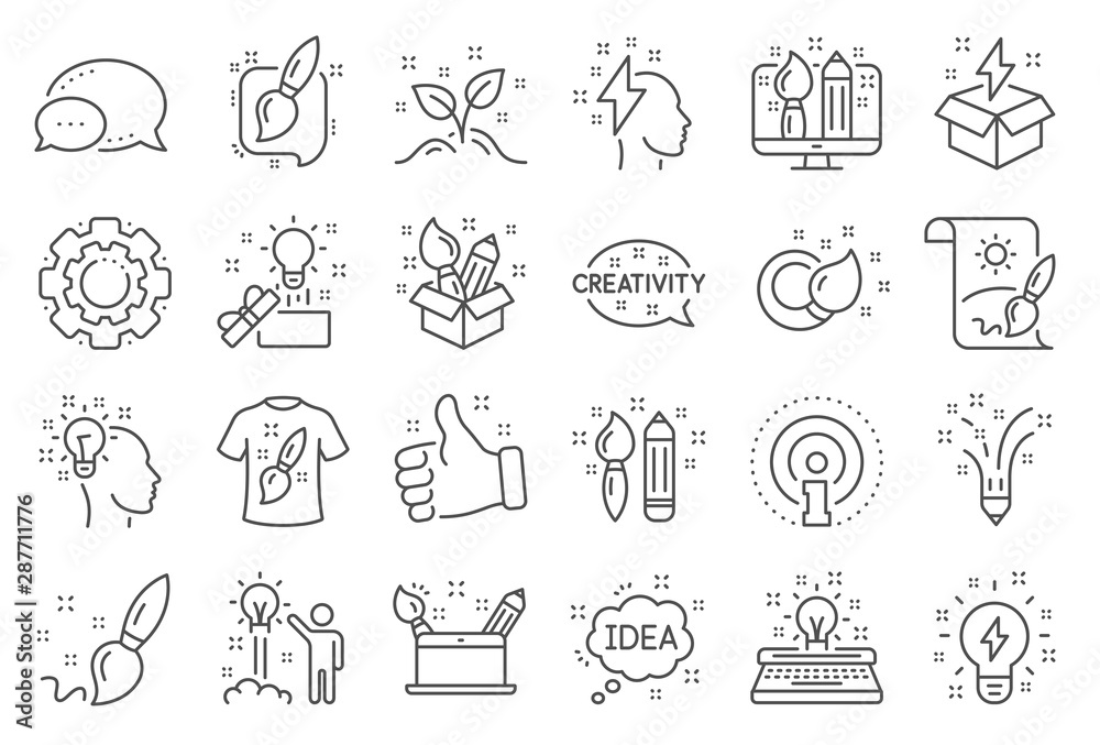 Creativity Pointer Creativity brush line icons. Set of Design, Idea and Inspiration linear ...