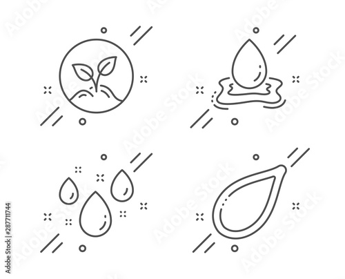 Rainy weather, Water splash and Startup line icons set. Pumpkin seed sign. Water drop, Aqua drop, Launch project. Vegetarian food. Nature set. Line rainy weather outline icon. Vector