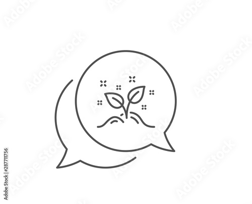 Startup concept line icon. Chat bubble design. Idea leaves sign. Launch project symbol. Outline concept. Thin line startup concept icon. Vector