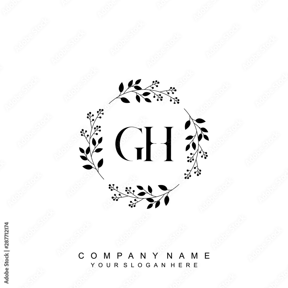 letter GH surrounded by beautiful and elegant flowers and leaves. Wedding monogram logo template. Fashion Logo template Vectors,