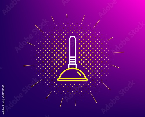 Cleaning plunger line icon. Halftone pattern. Ð¡leaning of pipe clogs symbol. Housekeeping equipment sign. Gradient background. Plunger line icon. Yellow halftone pattern. Vector