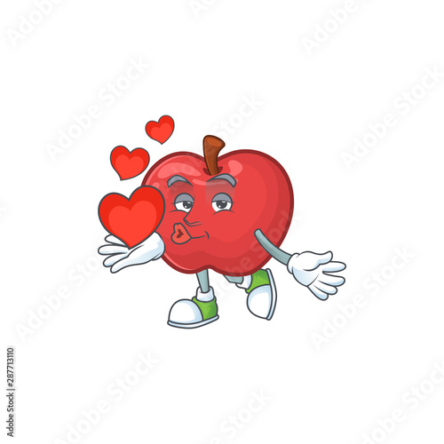 With heart red apple funny character for vegetarian cartoon