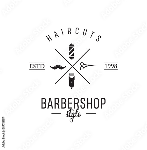 Barbershop Logo Design silhouette Vector Stock on the white background . haircut Logo Vintage Hispter badge .