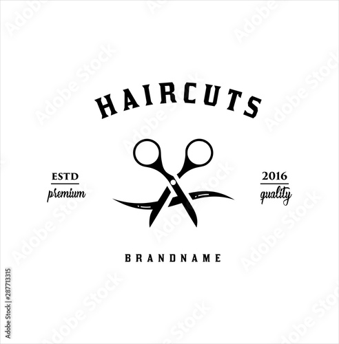 Barbershop Logo Design silhouette Vector Stock on the white background . haircut Logo Vintage Hispter badge .