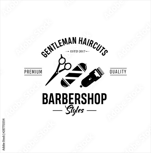 Barbershop Logo Design silhouette Vector Stock on the white background . haircut Logo Vintage Hispter badge .