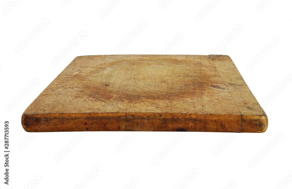 Rustic wooden cutting board isolated on white  background