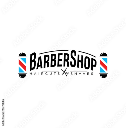 Barbershop Logo Design silhouette Vector Stock on the white background . haircut Logo Vintage Hispter badge .