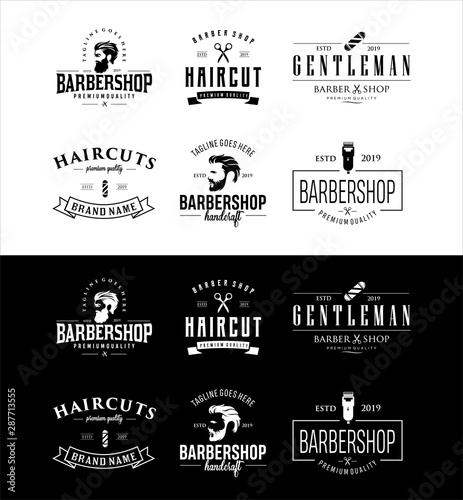 Set Of Barbershop Logo Design Vintage silhouette Vector Stock on the white background . haircut Logo Vintage Hispter badge .	