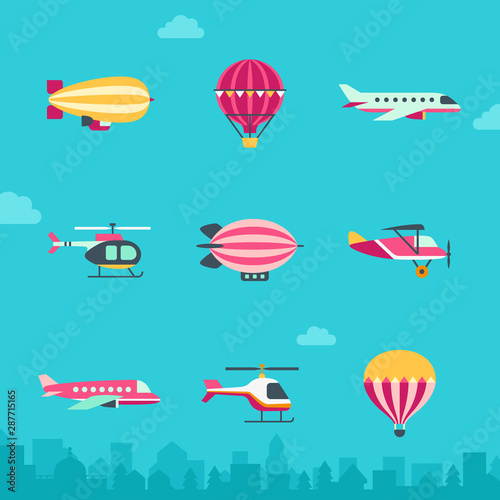 Air transport vector icon set (flat style). Part one.