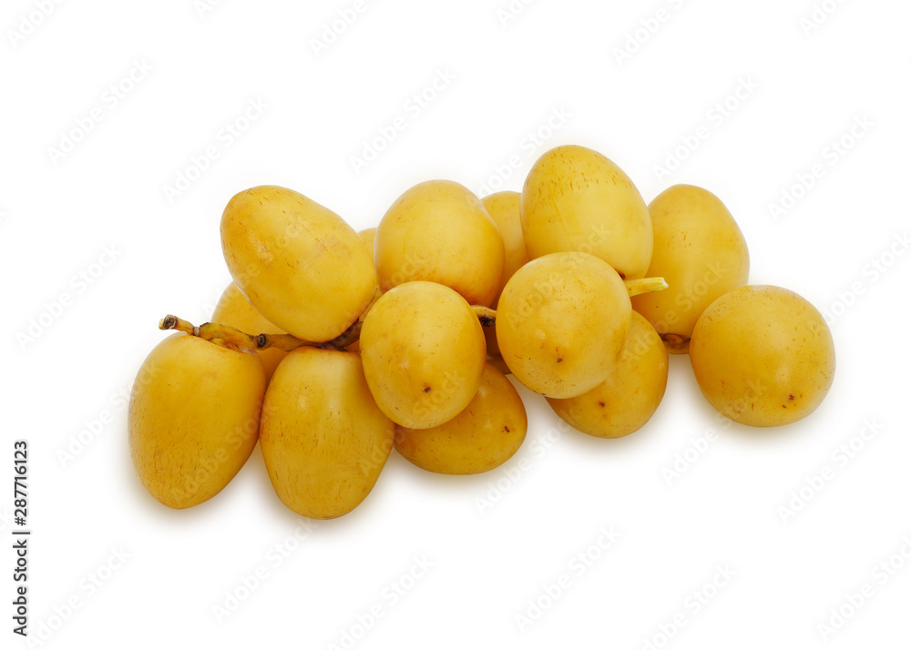 Raw date palm sweet fruit isolated on white background. This has clipping path. Raw date palm sweet fruit isolated on white background. This has clipping path.