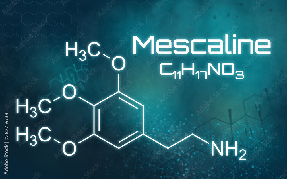 Chemical formula of Mescaline on a futuristic background - obrazy, fototapety, plakaty 