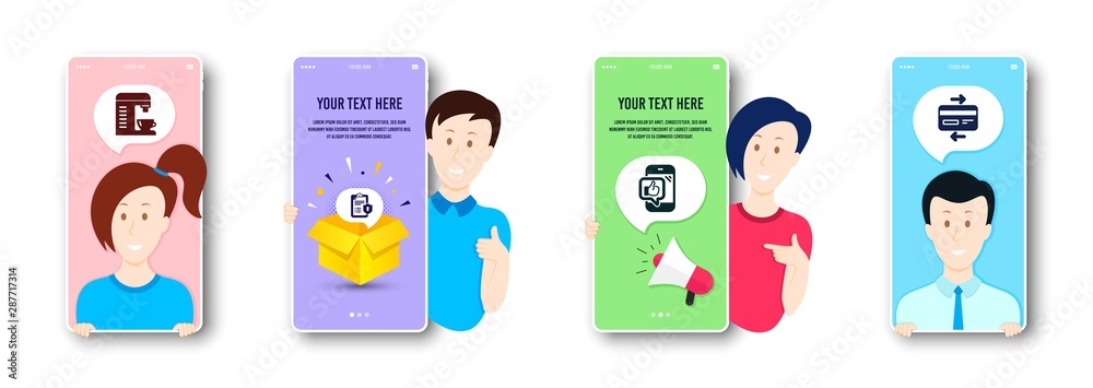 Mobile like, Coffee machine and Privacy policy icons simple set. People on phone screen. Credit card sign. Phone thumbs up, Cappuccino machine, Checklist. Bank payment. Technology set. Vector Mobile like, Coffee machine and Privacy policy icons simple set. People on phone screen. Credit card sign. Phone thumbs up, Cappuccino machine, Checklist. Bank payment. Technology set. Vector