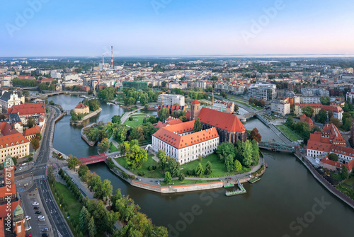 Aerial view of Wyspa Piasek (or Sand Island) in the Odra river, Wroclaw, Poland photo