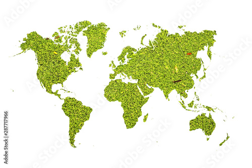 ecology world map made of green leaves concept