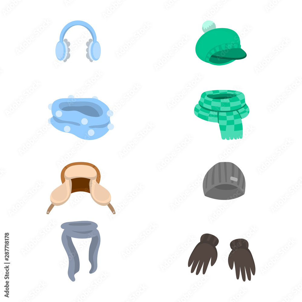 Obraz premium Vector design of headwear and fashion logo. Set of headwear and cold stock symbol for web.