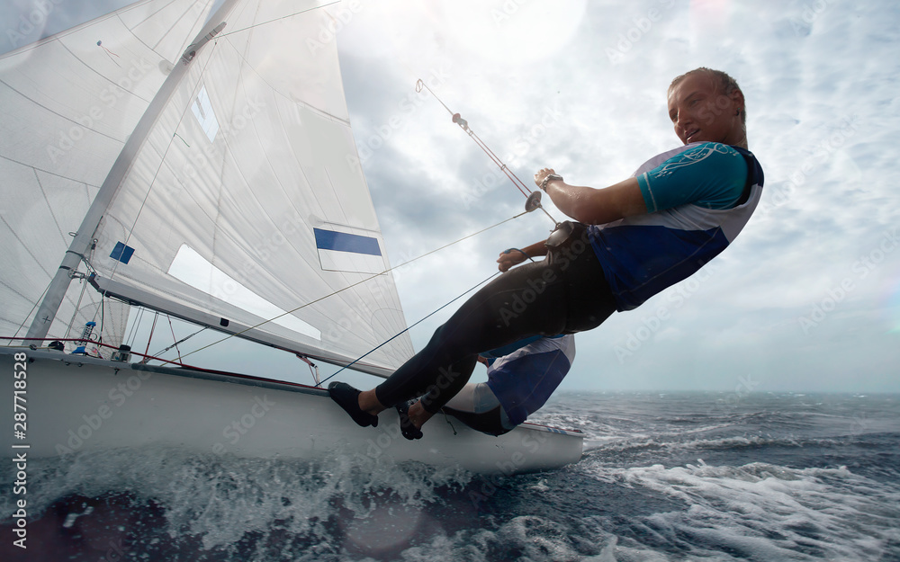 Naklejka premium Sailing yacht race. Yachting. Sailing regatta.