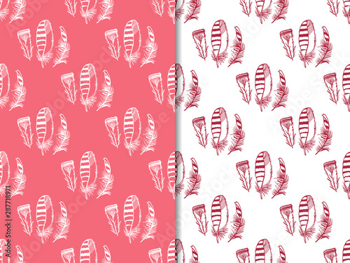 Obraz na plátně Mockingjay feather seamless pattern hand drawn sketch