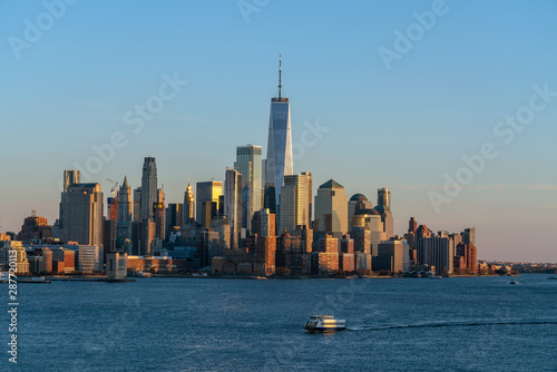 Banner of Lower Manhattan which is a apart of New york cityscape river side which can see One world trade center, USA, Taking from New Jersey © THANANIT