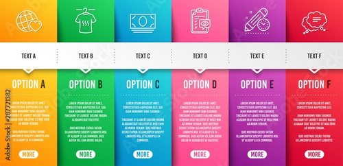 Friends world, Eye checklist and Project deadline line icons set. Infographic timeline. Dry t-shirt, Cash money and Text message signs. Love, Optometry, Time management. Laundry shirt. Vector