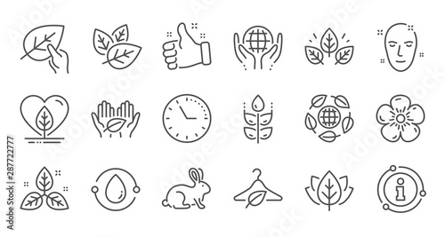 Organic cosmetics line icons. Slow fashion  synthetic fragrance  fair trade. Sustainable textiles  animal testing  eco organic icons. Linear set. Quality line set. Vector