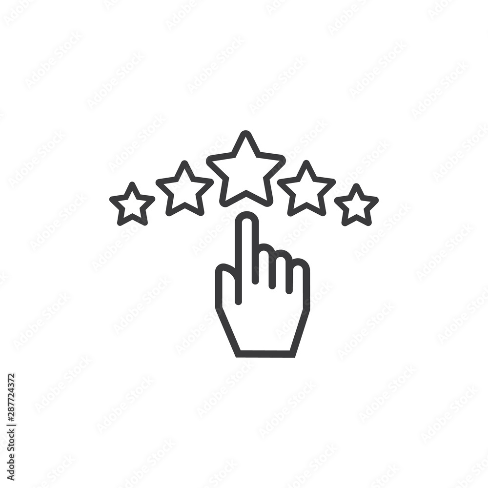 Hand and stars - review icon, quality rating, feedback. Hand and stars - review icon, quality rating, feedback.