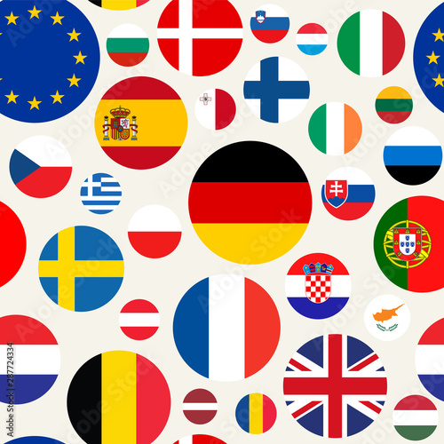 Seamless political pattern with European Union countries flags. Vector colorful illustration with set EU members emblems. Free Download Seamless political pattern with European Union countries flags. Vector colorful illustration with set EU members emblems. - GFXLoad
