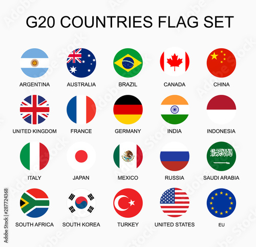 Set flat colorful vector circle flags of the country members G20. Group of nations. Free Download Set flat colorful vector circle flags of the country members G20. Group of nations. - GFXLoad