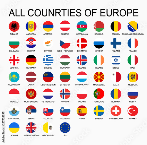 Vector set all flags of Europe, round shape.